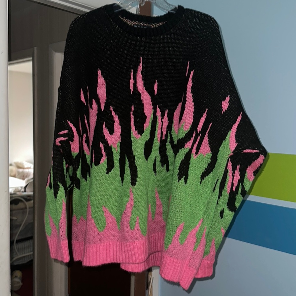 Purple and green flame sweater
